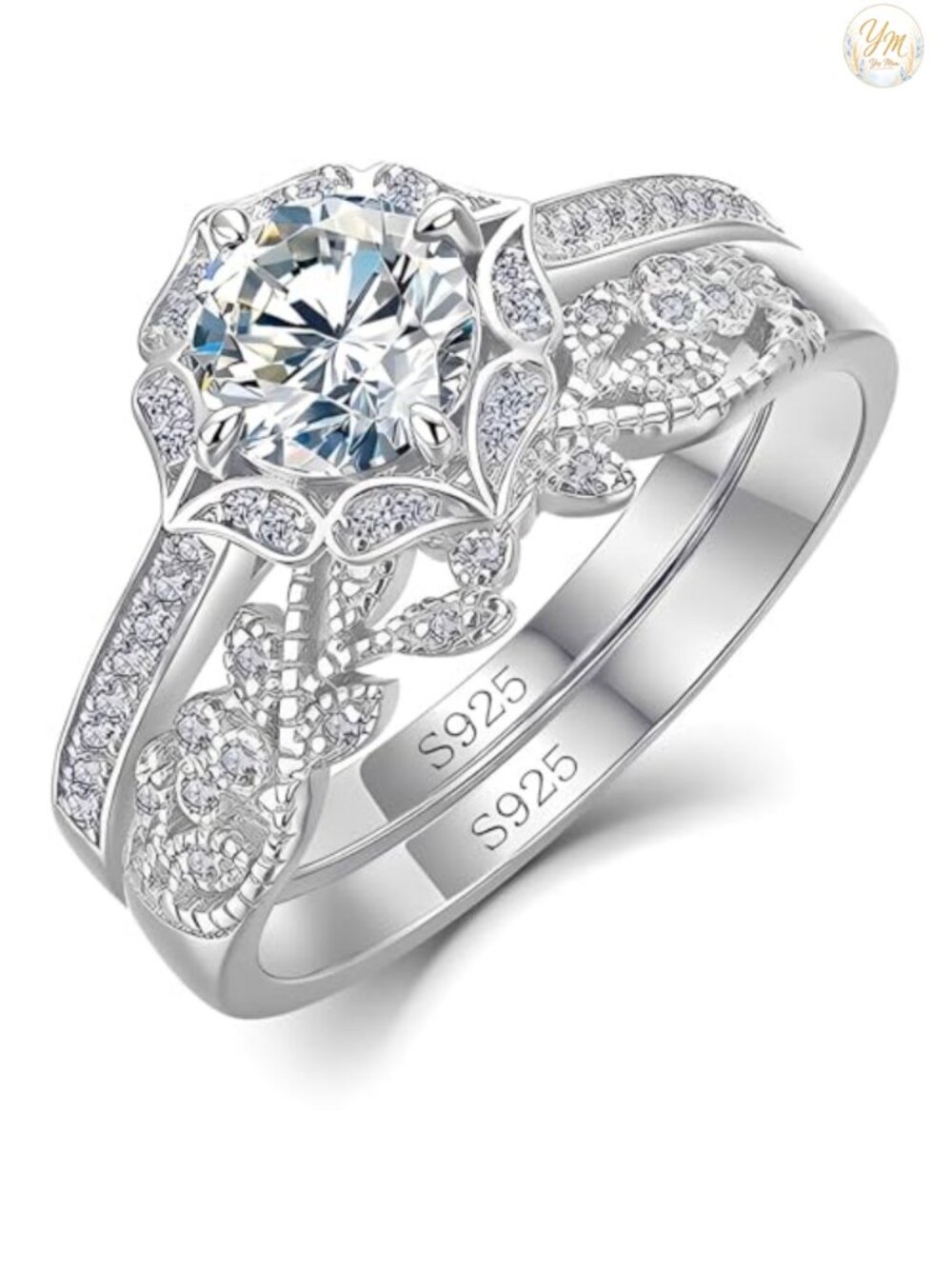 Sterling Silver 1CT Moissanite Bridal Ring Set Stackable Olive Leaf Engagement